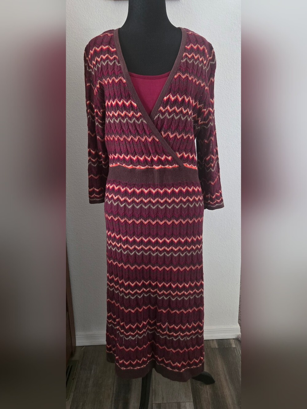 Lane Bryant Burgundy Zigzag Knit V-neck Sweater Dress
